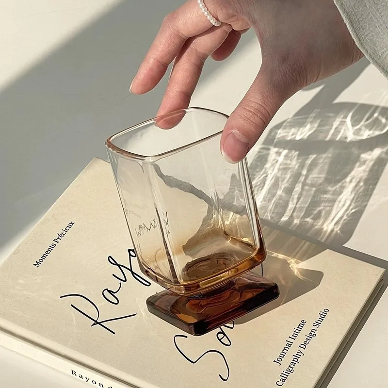 

Maillard Designed Low Footed Instagram Style Glass Cup, Suitable for Juice Sparkling Coffee Cups, Couple Cup Gifts