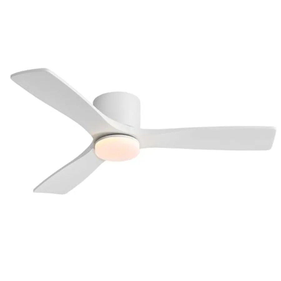 

48" Ceiling Fan with Light - Low Profile Flush Mount Ceiling Fan, Dimmable Light, 6-Speed DC Motor Remote Control, 3 Solid Wood
