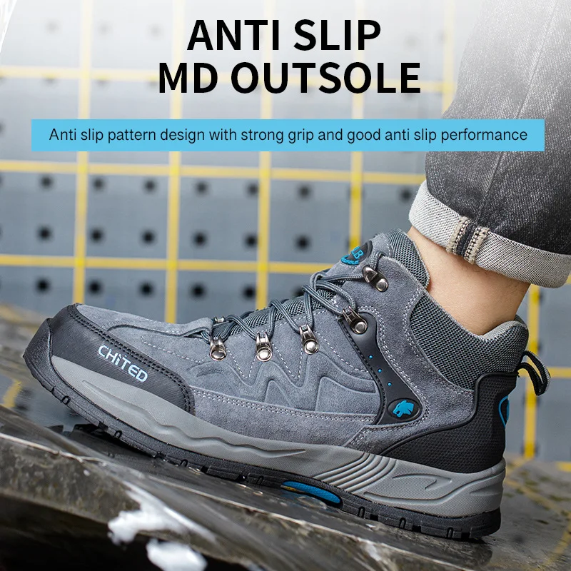 New Men High Top Steel Toe Safety Work Shoes Anti Smash Anti Puncture Comfortable Durable Industrial Protective Footwear
