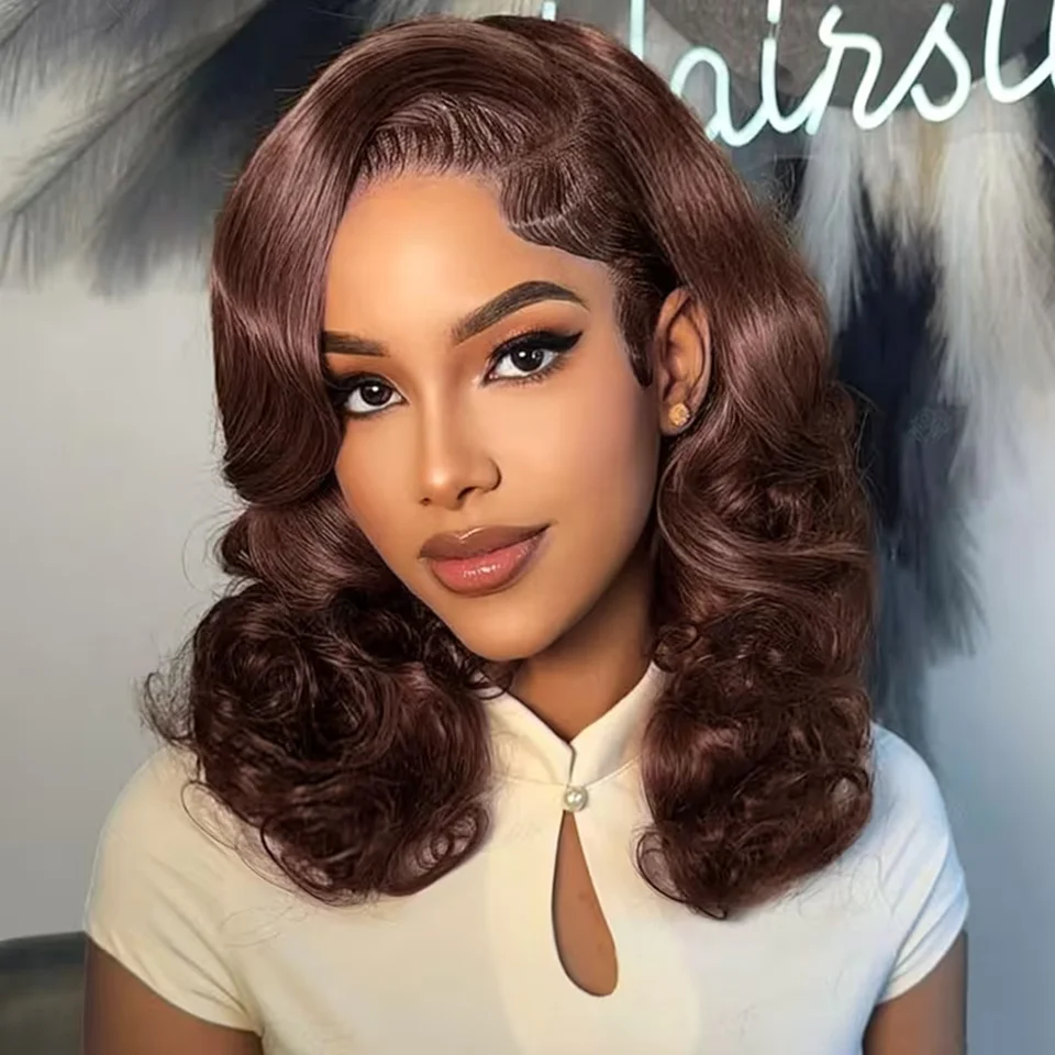 

Коричневый парик с эффектом естественной волны, из натуральных человеческих волос, без клея, 13x5, шоколадно-коричневый, с HD-кружевной передней частью, бразильские парики с эффектом естественной волны, 180% плотность