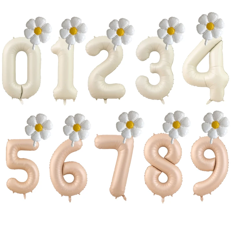 2szt Zestaw balonów foliowych Daisy Cream Caramel 40inch Number Balloon 0-9 Kids Birthday Party Decorations Baby Shower Air Globes