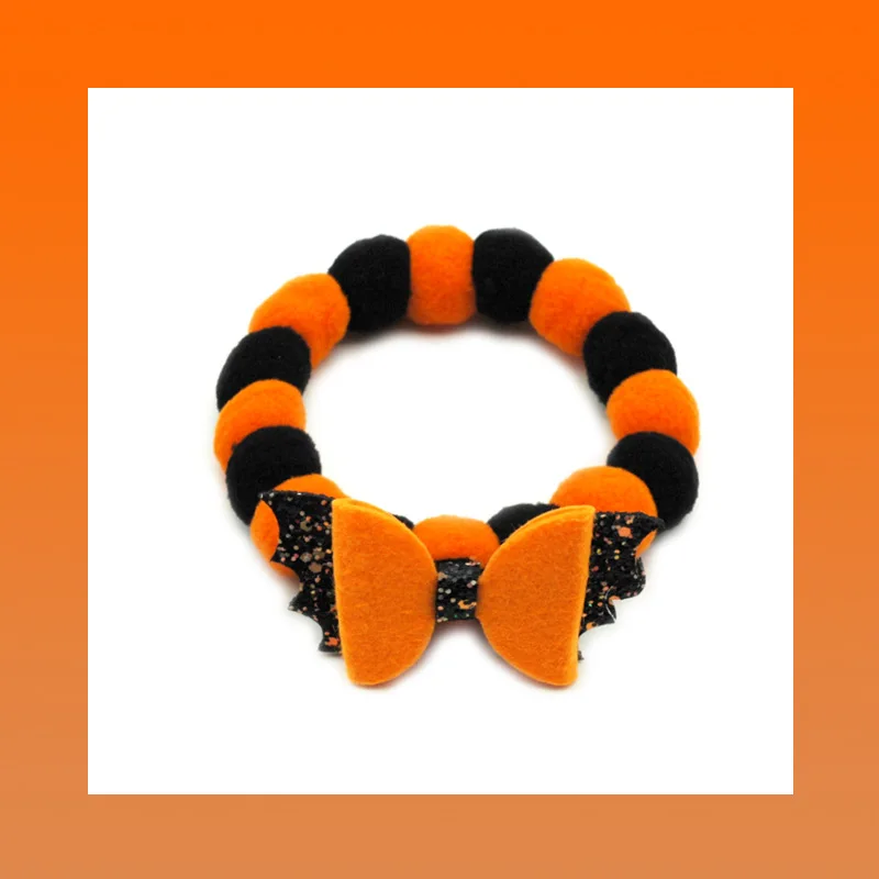 Ins New Colorful Halloween Cat and Dog Ball Collar Elastic Adjustable Accessories Christmas Pumpkin Necklace Plush Ball