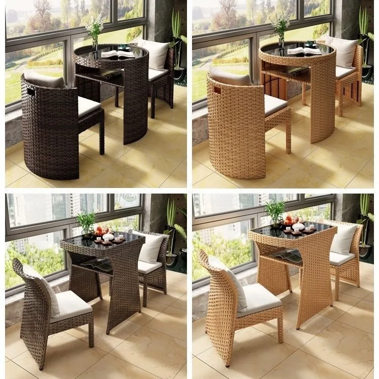 Balcony tea table and chair combo can store small home tables and chairs, outdoor rattan chairs
