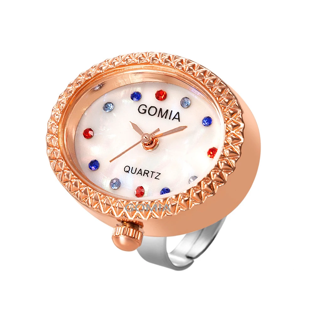 قبلة مجوهرات جديدة الإبداعية مقاوم للماء ساعات كوارتز صغيرة البنصر الملونة حجر الراين قابل للتعديل سبيكة البيضاوي الهاتفي على مدار الساعة الدائري #6