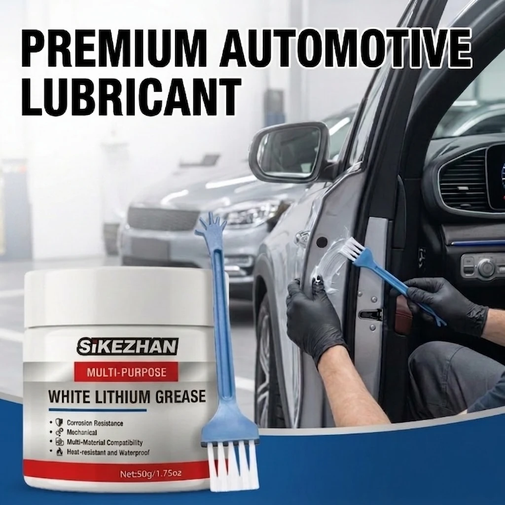 Grasa de Litio Blanca de 50g con Cepillo, Lubricante para Auto y Hogar, para Techo Solar y Bisagras de Puertas, Grasa de Mantenimiento Resistente al Agua y al Calor