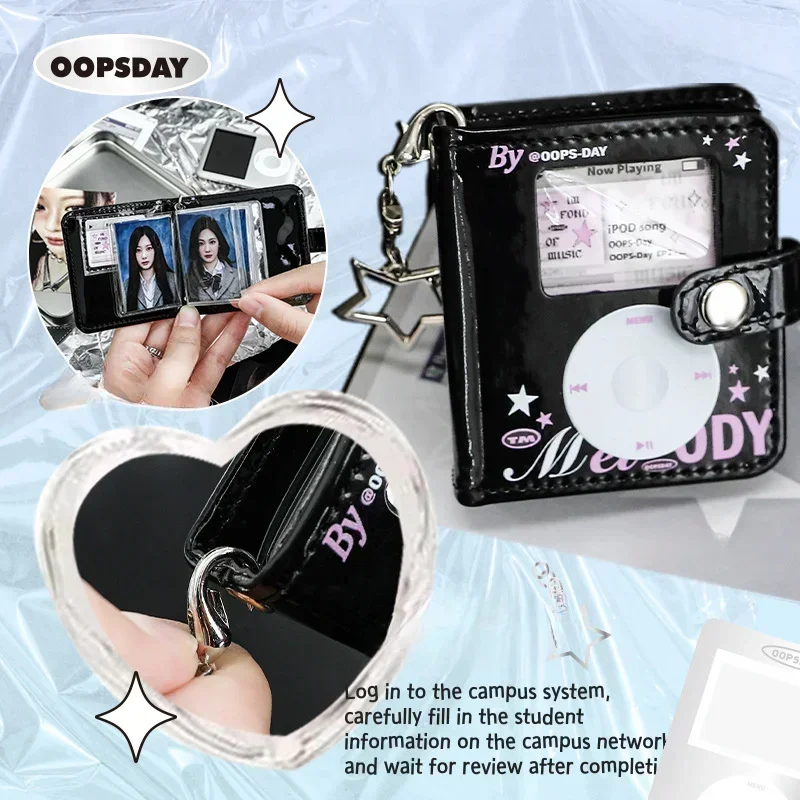 Y2K Style Retro Ipod Mini Photocard Album 1 Inch 2 Inch Kpop Photocard Holder with Kryrings Girl PU Photos Binder Student 2024