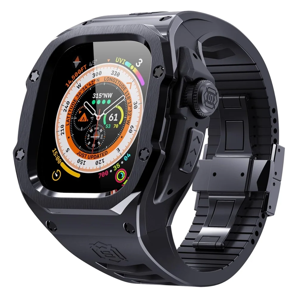 

316 Stainless Steel Metal Cover for iWatch Ultra 2 49mm S10 46mm Fluorine Rubber Wristband Watch Case for iWatch Series10 Luxury