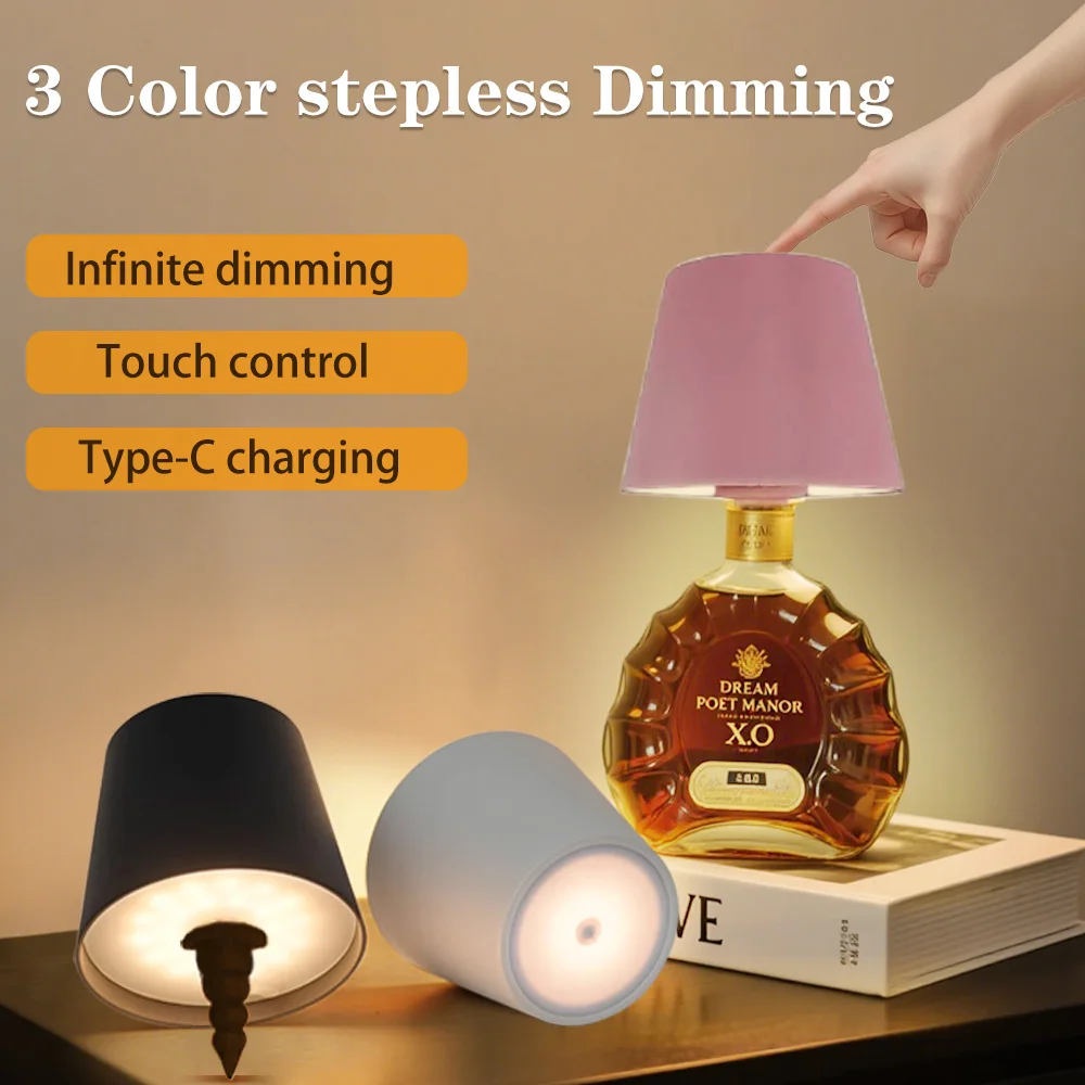 

Wine Bottle LED Wireless Touch Table Lamp 3-color Infinitely Dimmable Rechargeable Dining Table Lights Beverage Lamp Top touch