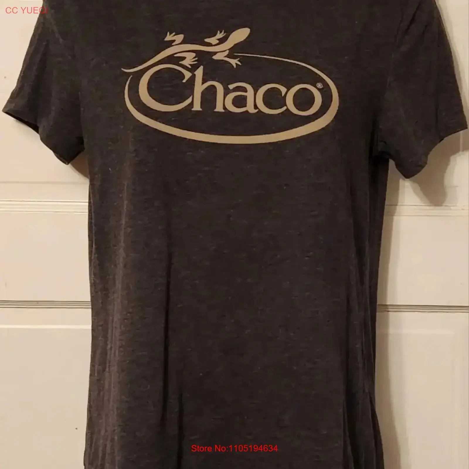 Chaco t camisa feminina m cinza pulôver logotipo algodão orgânico vintage lavado moda casual esticado versátil ligeiramente vintage