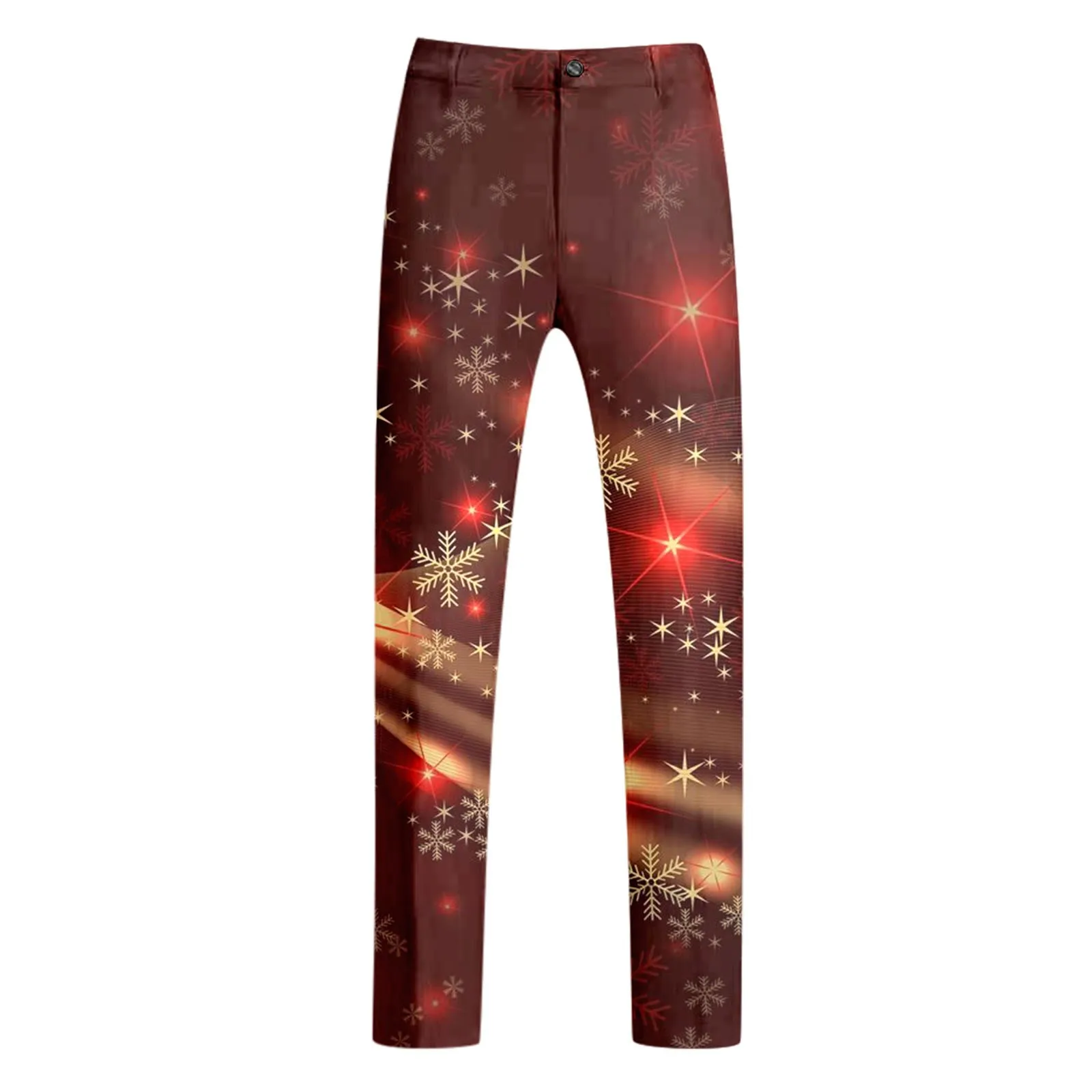 Snowflake Print Christmas Suit Long Pants Set Men One Button Lapel Pocket Suit Slim Fit Business Casual Pants Two-Piece Suit