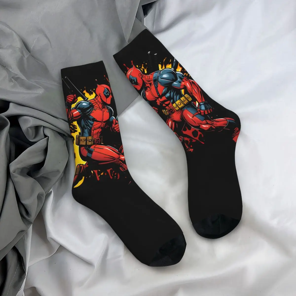 Crazy compression Popular Movies Sock for Men Harajuku Deadpool & Wolverine Seamless Pattern Crew Sock Novelty