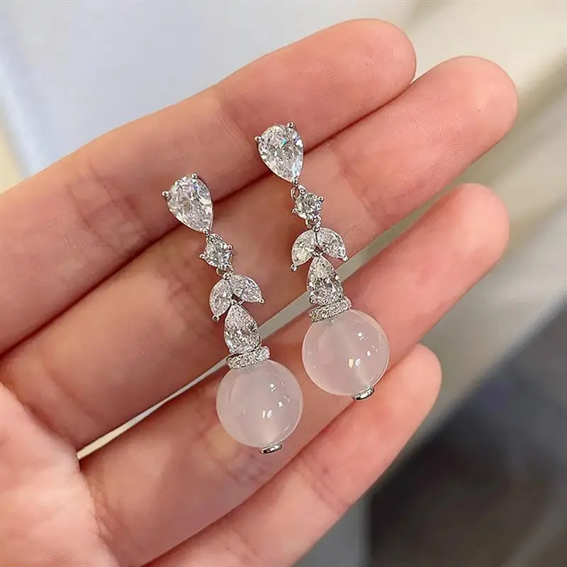 Huitan Simple Style Women Drop Earrings Inlaid Bright CZ Fashion Aesthetic Wedding Engagement Accessories Elegant Jewelry Gift