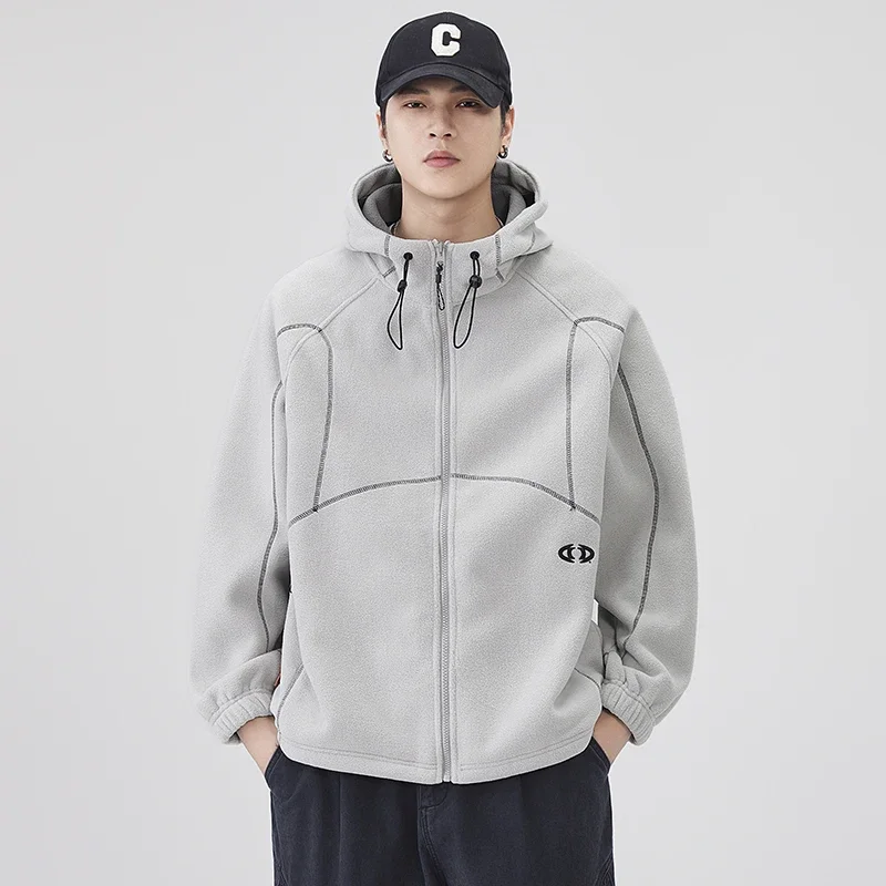 

Мужская уличная модная свободная повседневная техническая одежда, утепленная куртка с капюшоном, мужское пальто, верхняя одежда, осенне-зимнее флисовое пальто с вышивкой