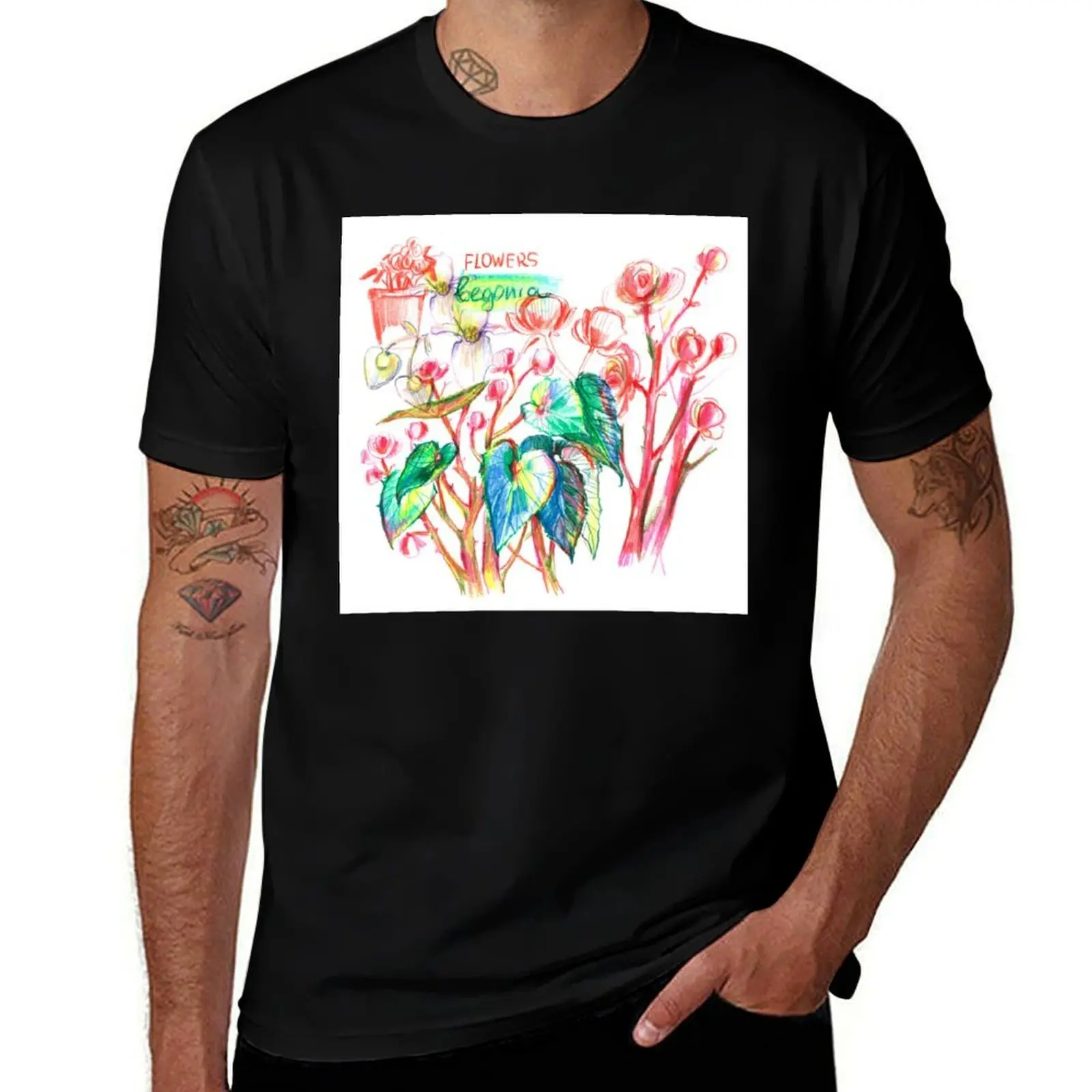 

Begonia flower artistic collage T-Shirt blue lock basketball graphic tees quick-drying mens designer clothes