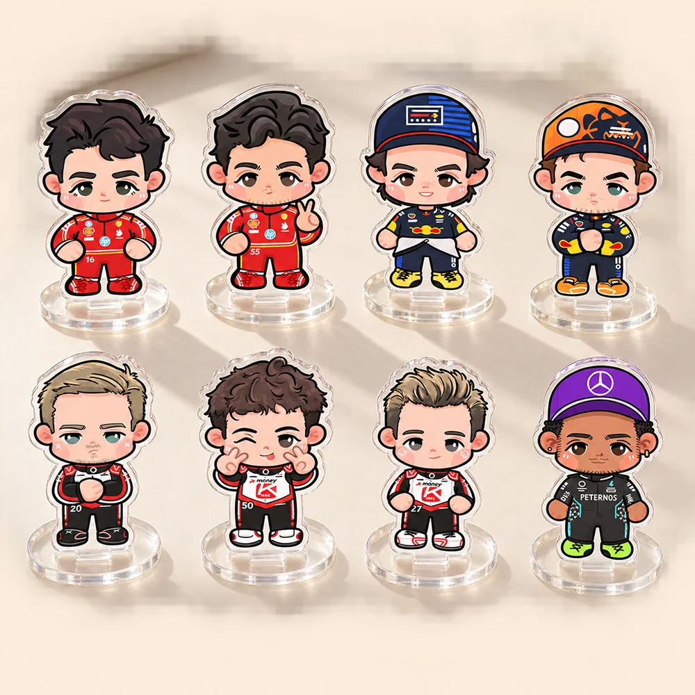 Grand Prix 10cm Cute Chibi Race Car Driver Acrylic Stand Keychain Cartoon Motorsport Desktop Decor Racing Fans Collectible Gift