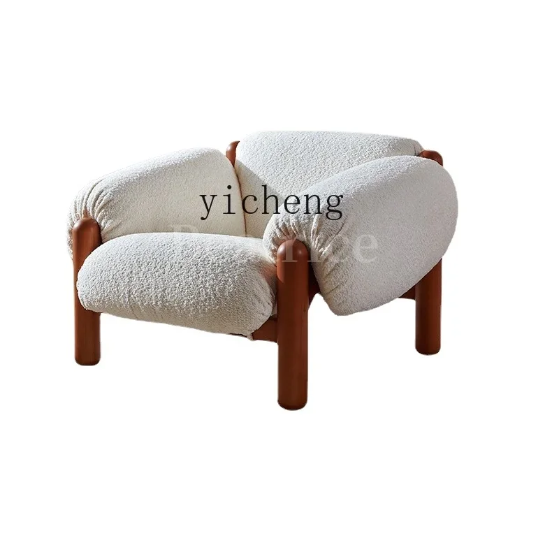 

YY Simple Lazy Solid Wood Cream Style Leisure Couch Living Room Balcony Fabric Chair