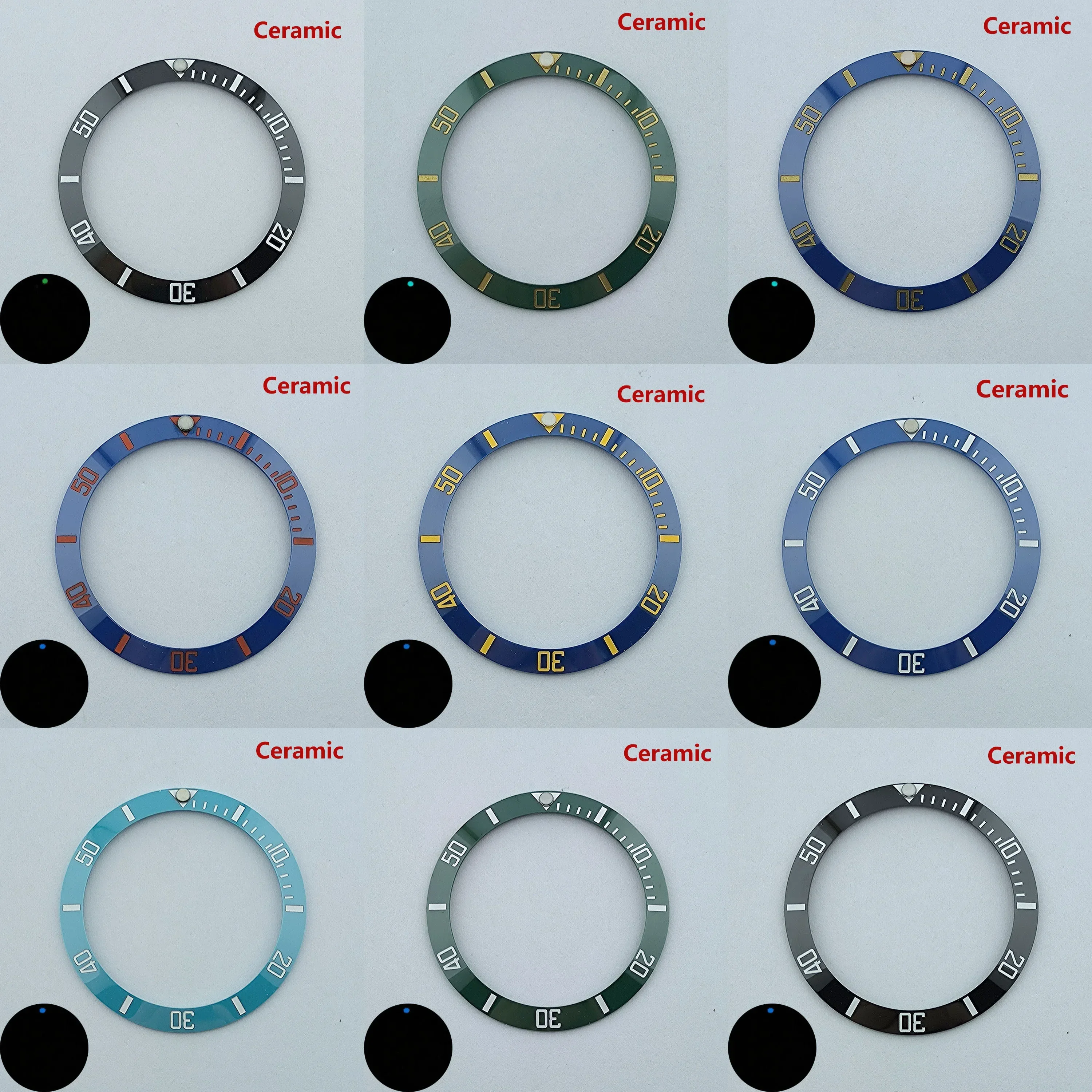 Вставка безеля для часов 38 мм, керамическая/алюминиевая вставка, безель, зеленый/синий светящийся безель для корпуса SUB 40 мм, инструменты для ремонта аксессуаров для часов