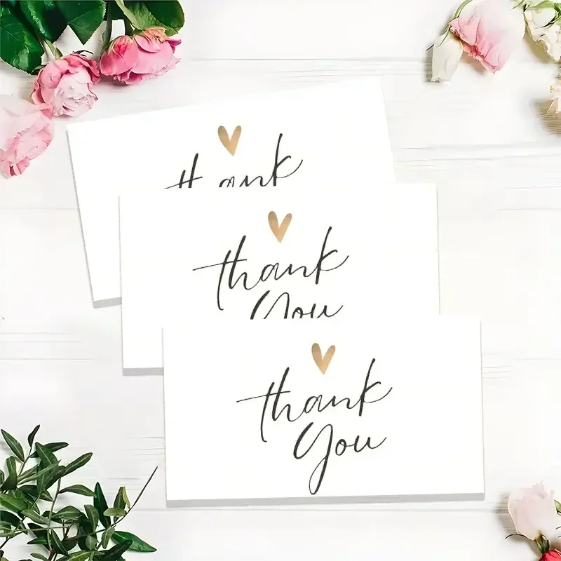 100pcs Exquisite Flower Heart-shaped Design Greeting Cards with Elegant Fonts, Perfect for Weddings and Thank-you Gifts
