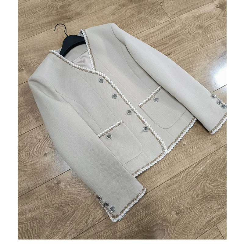 Women Fashion Blazers Coats Linen Blend High Quality Autumn Celebrity Jacket Tailored Suits Office Ladies Clothes OOTD Pockets