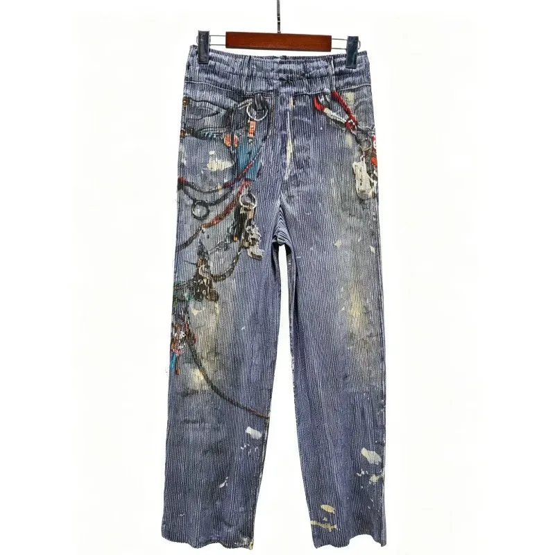 Miyake Pleated Pants Plisse Women 2026 Summer Coarse Toothpick Denim Print Women's Straight Pants Loose Casual Elegant Versatile