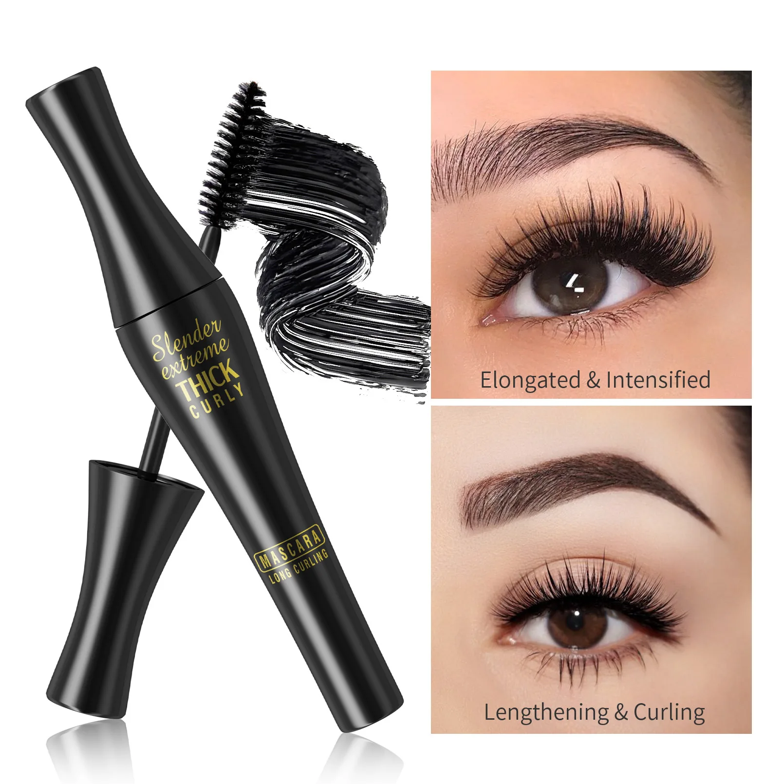 Dickes schwarzes Auge schwarz natürliche schlanke drei dimensionale Curling Mascara Primer grenz überschreitende Augen Mascara Kosmetik für Frauen