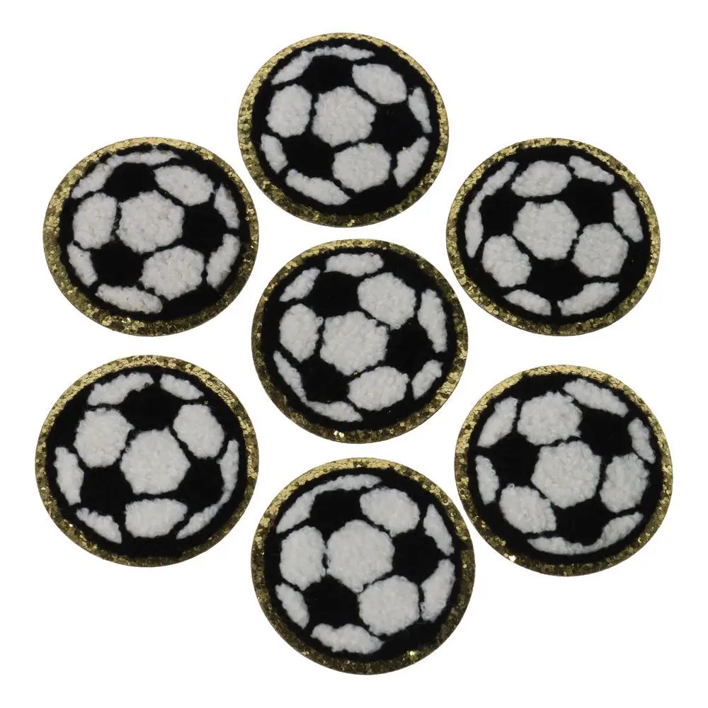 Gold Edges Soccer Ball Patch Soccer Ball Cotton Chenille Fabric Iron On Patch Football shape Sports Patches Repair Patches