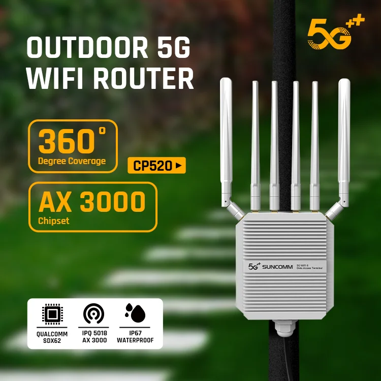 WiFi خارجي 5g، خارجي CPE، AX3000 ثنائي النطاق WiFi6 ثنائي الشريحة POE Power 2500Mbps Port VPN مناسب لشبكات 4G/5G العالمية