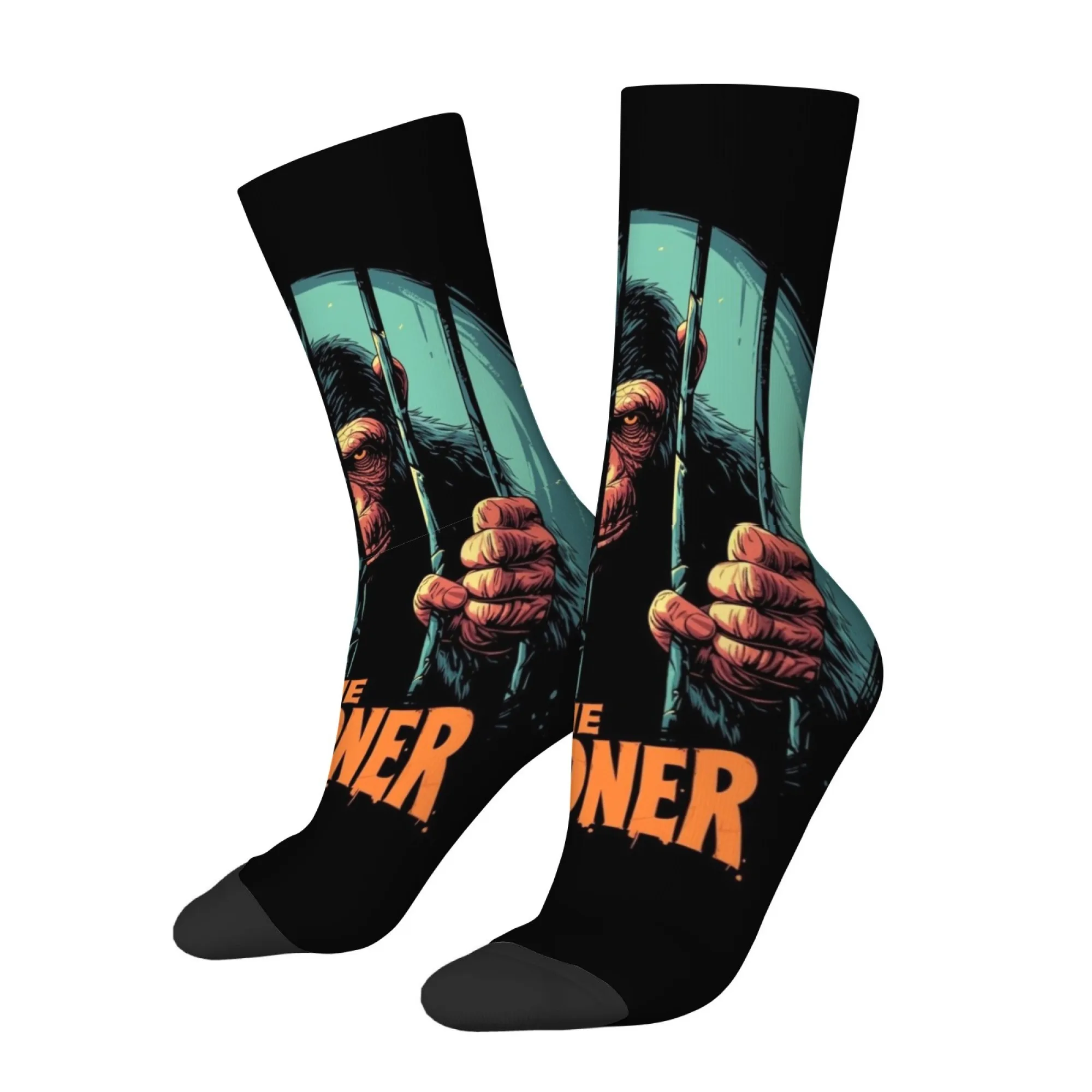 Fun Prisoner Monkey Men's Mid-Calf Socks Non-Slip Soft Socks Street Style Hip Hop Quirky and Novel Harajuku Style Men Socks