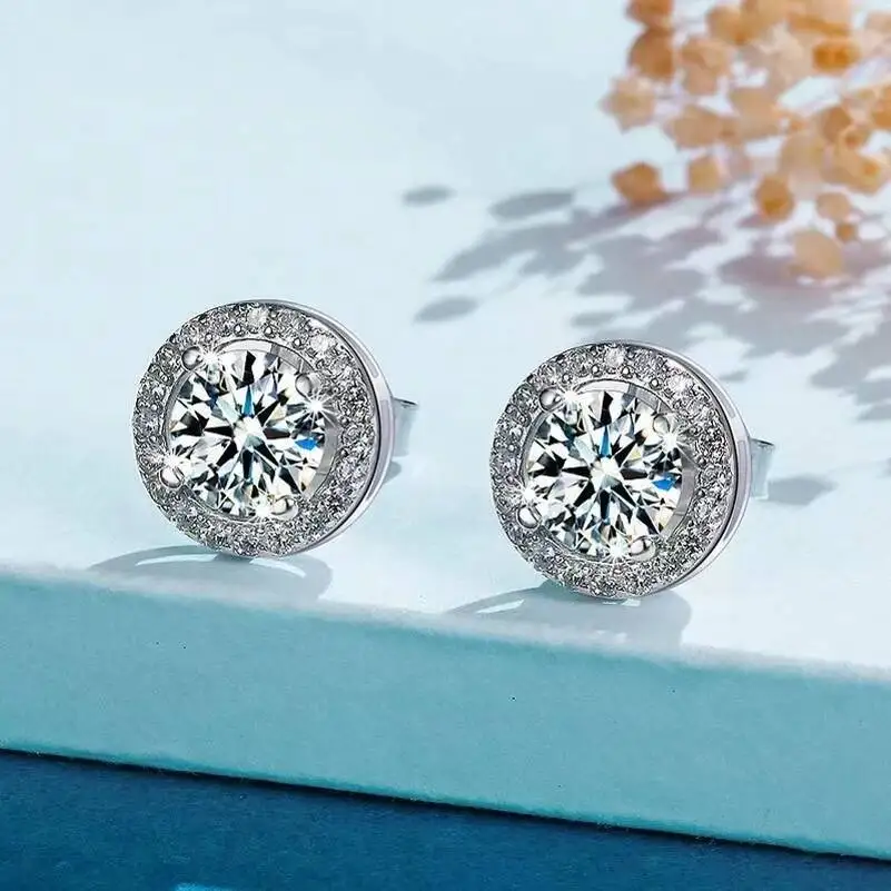 SG 925 Sterling Silber 0,5/1/5 Karat Moissanit Runde Ohrringe Zirkon Moissanit Schmuck Weihnachtsgeschenk D VVS1 Für Frauen – Detail 4