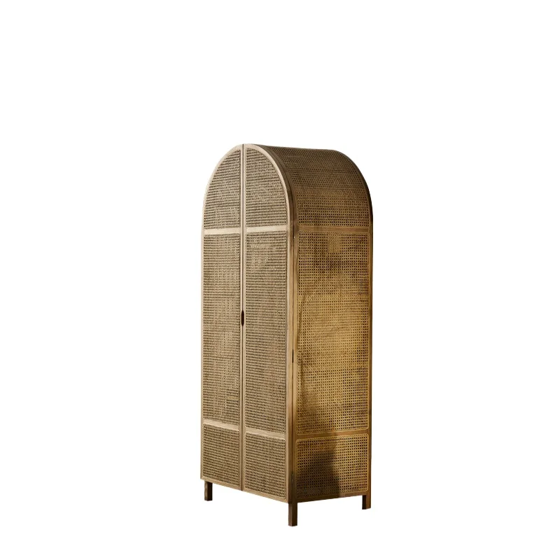 

Nordic solid wood rattan storage cabinet, retro homestay vaulted dome casement door storage clothing cabinet