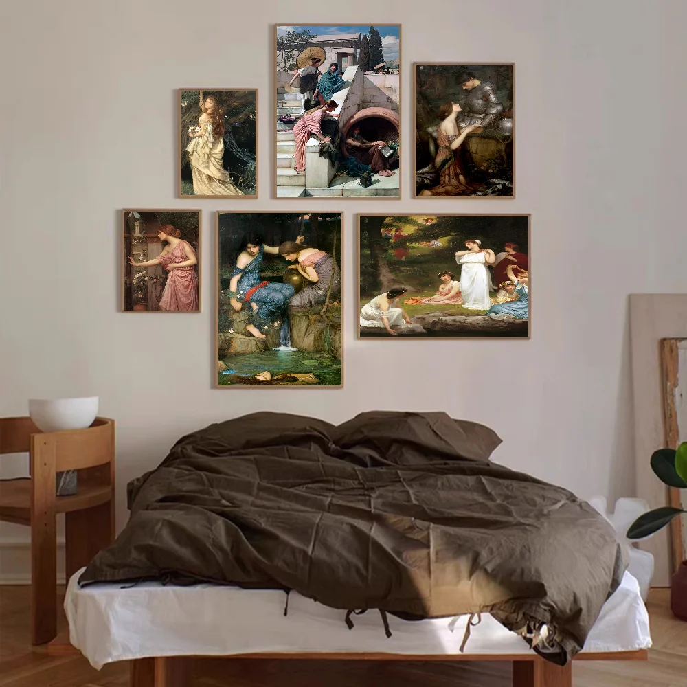 John William Waterhouse Movie Sticky Posters Fancy Wall Sticker for Living Room Bar Decoration Vintage Decorative Painting