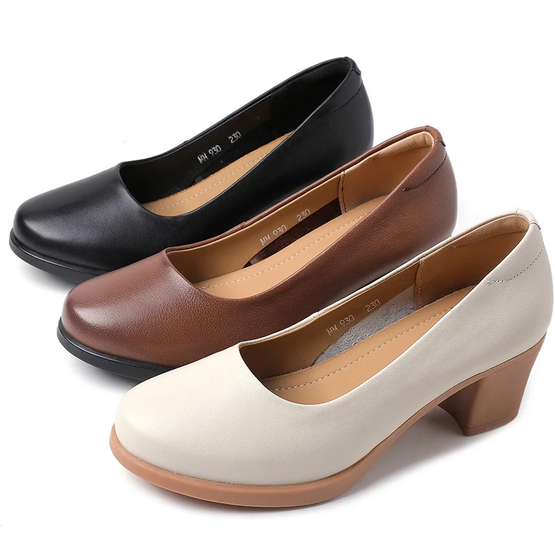 GKTINOO 2024 New Fashion Women Pumps Round Toe Thick Heels Genuine Leather Shoes Woman Spring Summer Office Ladies Shoes Comfort