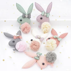 Upscale Plush Fabric Patch Bow Tie Rhinestone Chiffon Ball Cartoon Rabbit Applique for Clothing Craft Sticker DIY Hair Decor