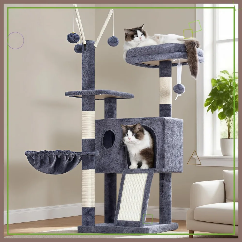 

Когтеточка-башня для кошек с лежанкой, гамаком и игрушками для котят, 41,3 дюйма, дымчато-серый