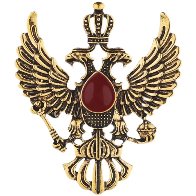 Vintage Winged Double-Headed Eagle Badge Pin Style Brooch Men's Overcoat, Suit and Accessories
