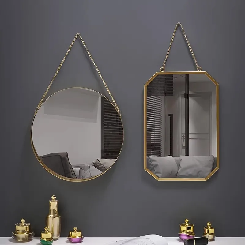 

Decorative Mirror Nordic Wrought Iron Round Wall Mounted Mirror Bathroom Dormitory Home Decor Glass Washstand Makeup Mirror