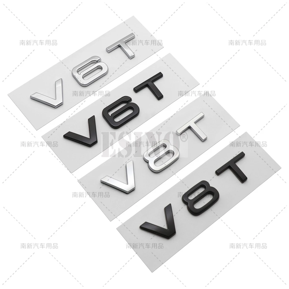 Car Styling V6T V8T V10 W12 3D ABS Chrome Emblem Car Badge Sticker Decal for Audi A6 A7 A8 S4 S5 S6 S7 S8 RS4 RS5 RS6 RS7 TT R8