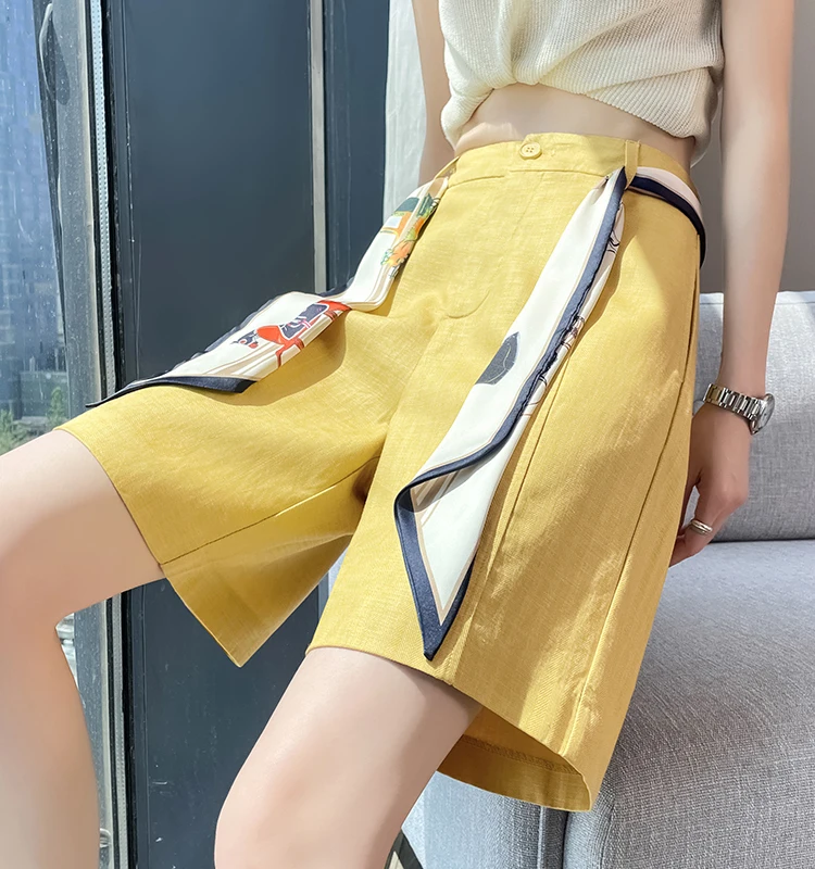 [Delivery belt] Summer New Wide Leg Shorts Thin Cotton A-frame Shorts Office Ladies Classic Loose Casual Zipper Shorts for Women