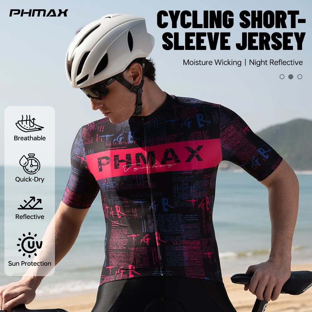 PHMAX Men Cycling Jersey Summer Cycling Short Sleeve Lightweight Breathable Road Bicycle Shirts Pro Race Slim MTB Jersey for Man