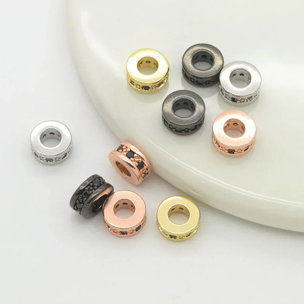 Spacer Beaded Wheel Oblate Cylinder Beads for DIY Bracelets Necklaces Zircon Brass Jewelry Accessories Bulk Wholesale 5 Pieces