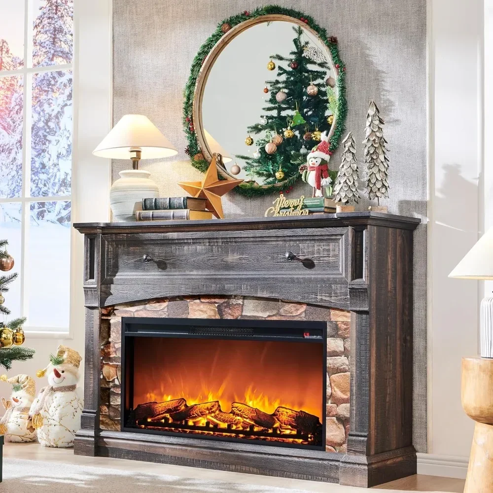 

52'' Electric Fireplace with Mantel, Tall Fireplace TV Stand for Up to 65 Inch TV, Farmhouse Center w/36 Electric Fireplace