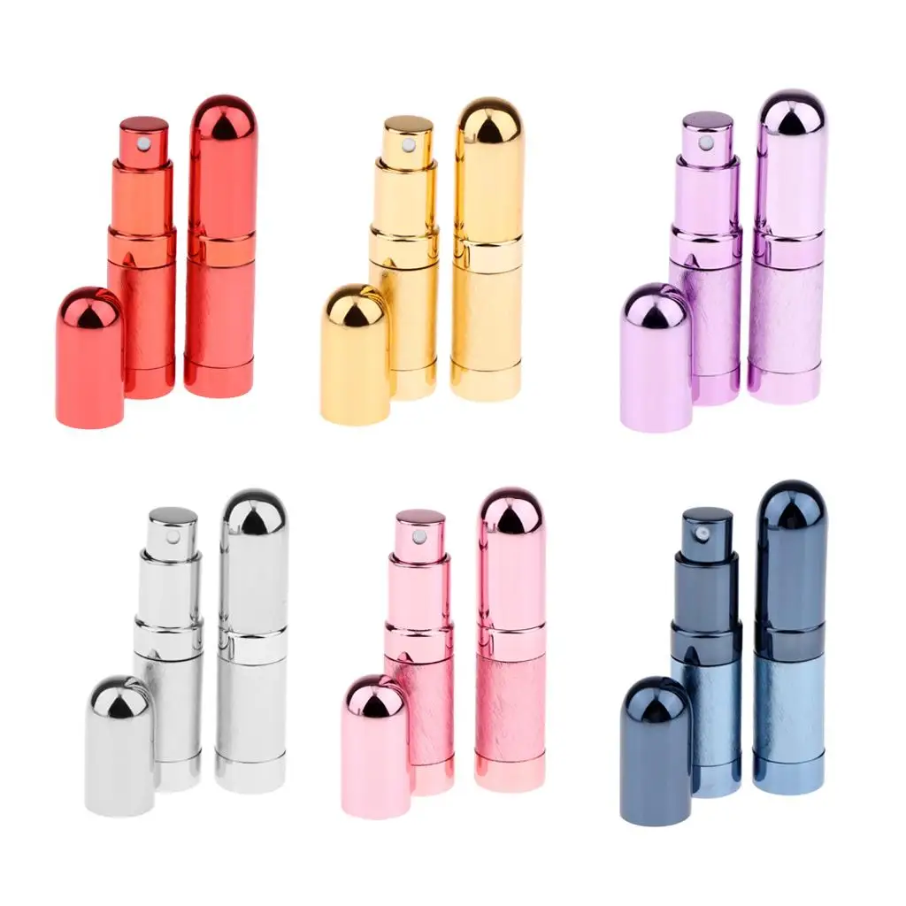 6ml Metal Portable Mini Refillable Perfume Bottle for Travel Multicolored & - 2 Pack