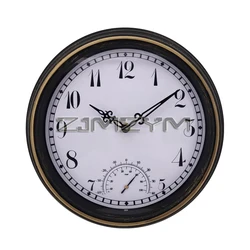 12Inch Wall Clock Waterproof with Thermometer Retro Wall Clocks Battery Operated for Patio Pool Garden Home