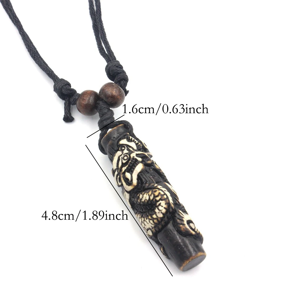 Cool Dragon Necklace Imitation Yak Bone Carved Chinese Dragon Totem Charms Pendant Necklace Amulet Gift Jewelry