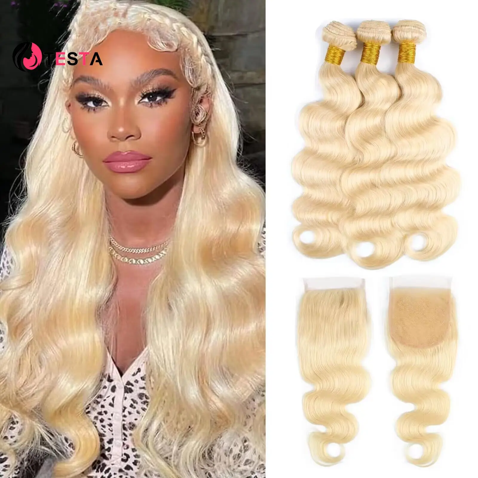 

613 Blonde Body Wave Bundles With 4*4 Lace Closure Brazilian Remy Human Hair Bundles Extensions Hair Weaving