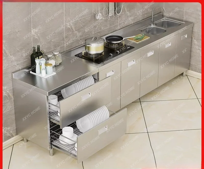 FF 304 stainless steel kitchen cabinets simple rural stove integrated storage cupboard