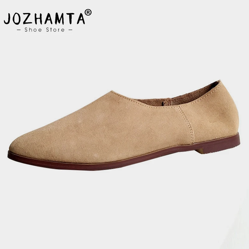 JOZHAMTA Size 35-40 Women Casual Flats Shoes Suede Real Leather Low Heels Summer Loafers Shoes 2025 Slouchy Daily Office Dress