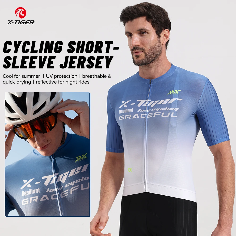 

Мужская велосипедная футболка X-Tiger с коротким рукавом, дышащая, быстросохнущая, для лета, для MTB и шоссейных гонок, велосипедные майки для соревнований