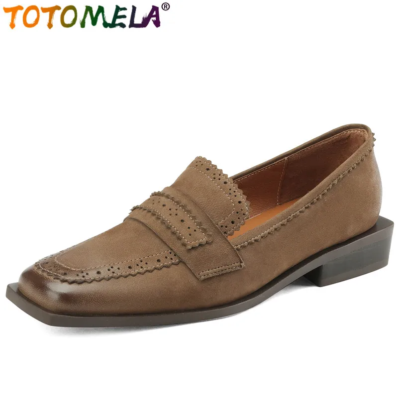 

TOTOMELA 2024 New Vintage Square Toe Sheepskin Shoes Woman Office Ladies Spring Flats Loafers Slip On Flats Shoes