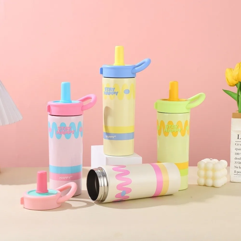 

Stylish 600ml Stainless Steel Insulated Cup Dopamine Leak-Proof Thermos Water Bottle with Handle Vacuum Flask Picnic